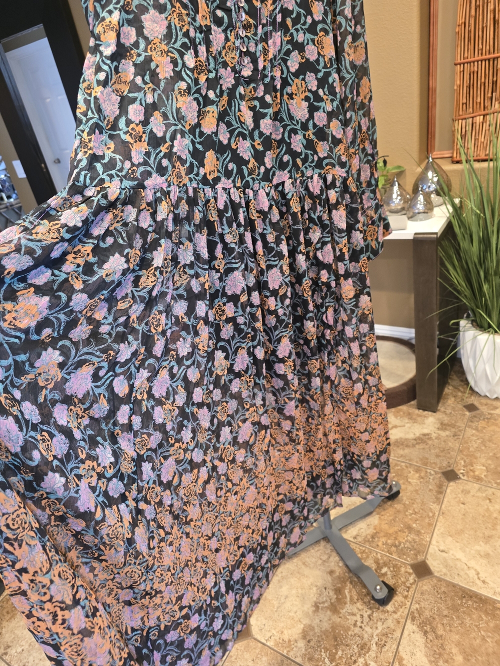 Free People Floral Boho Maxi Dress in Black and Rust - Picture 6 of 8